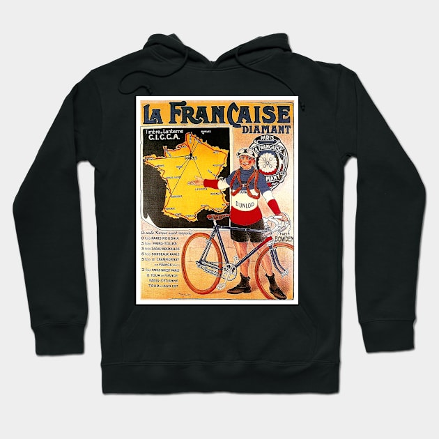 La Francaise Diamant Vintage Competing Tour De France Bicycle Racing Print Hoodie by posterbobs